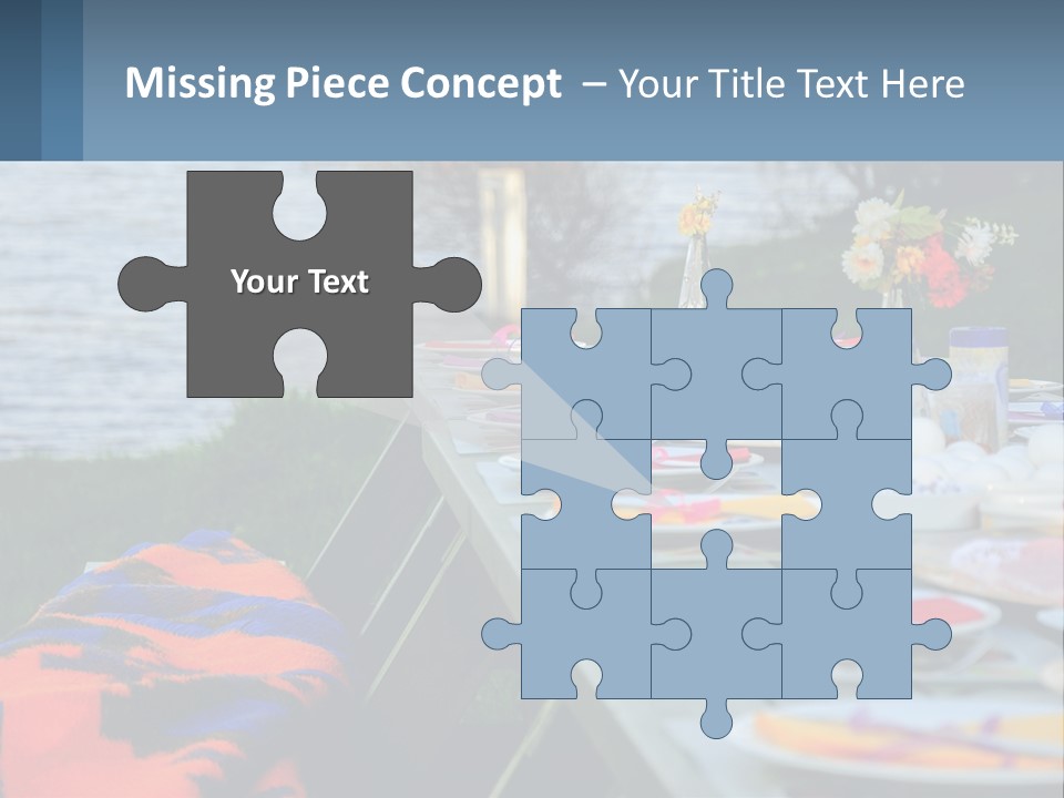 A Long Table With Plates On It With A Lake In The Background PowerPoint Template