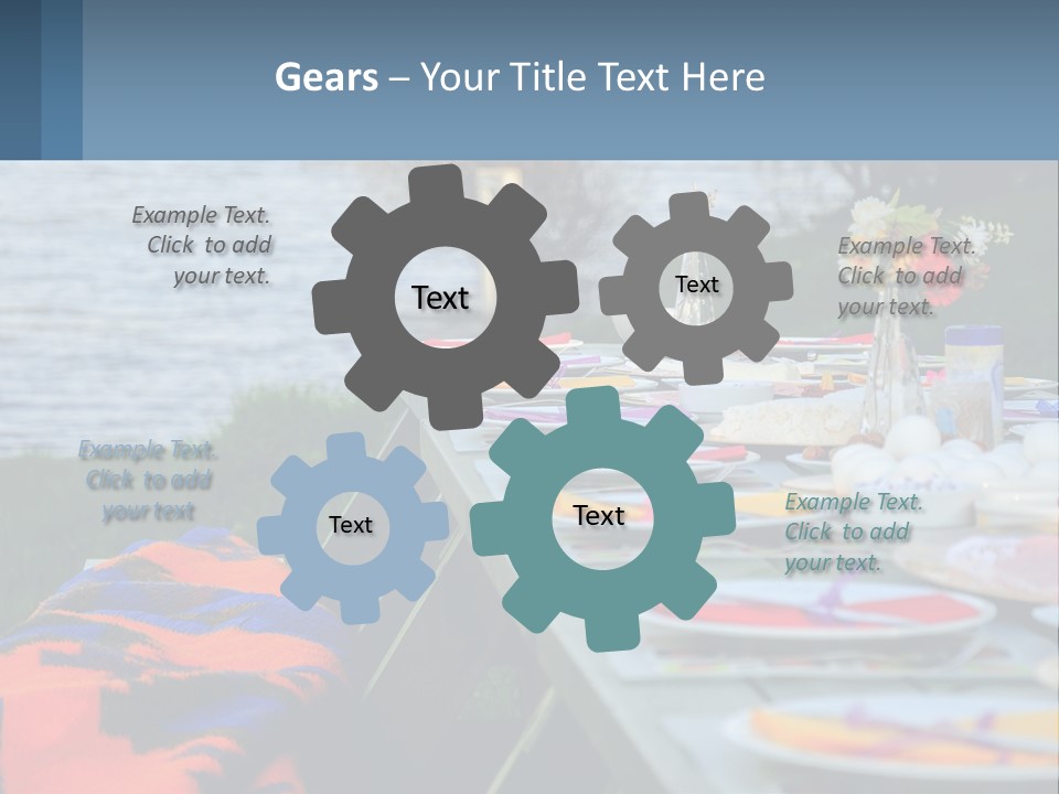 A Long Table With Plates On It With A Lake In The Background PowerPoint Template