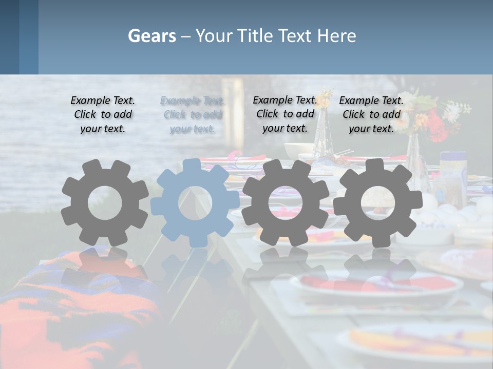 A Long Table With Plates On It With A Lake In The Background PowerPoint Template