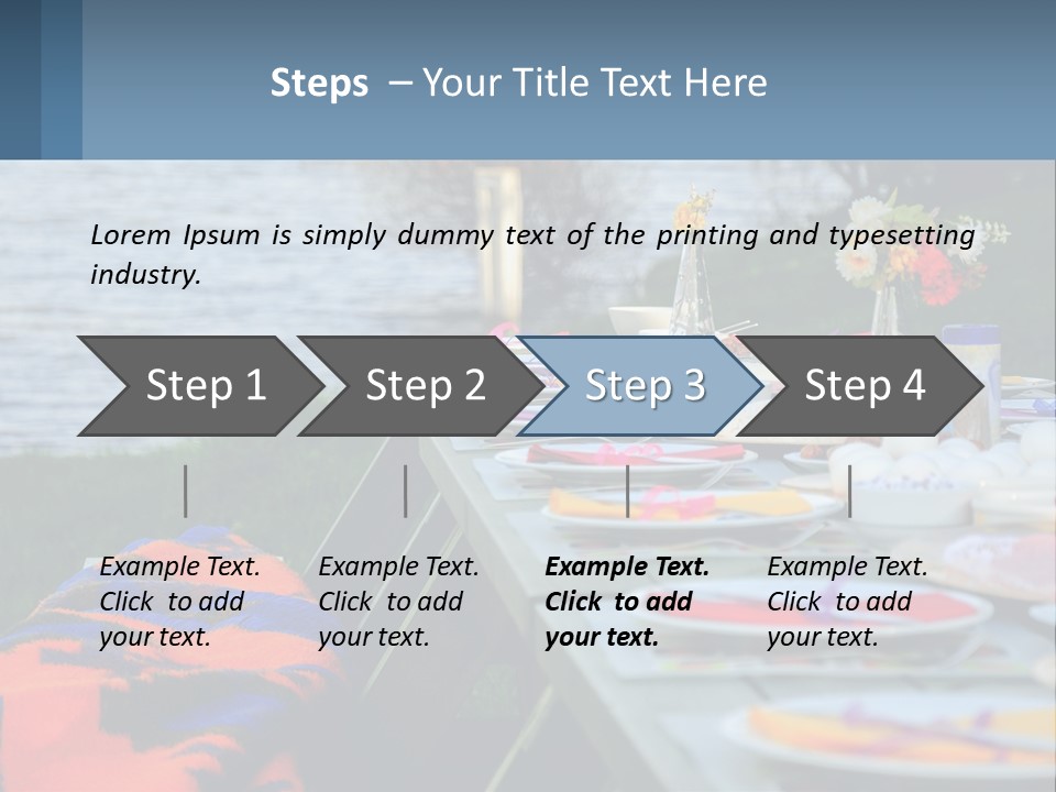 A Long Table With Plates On It With A Lake In The Background PowerPoint Template