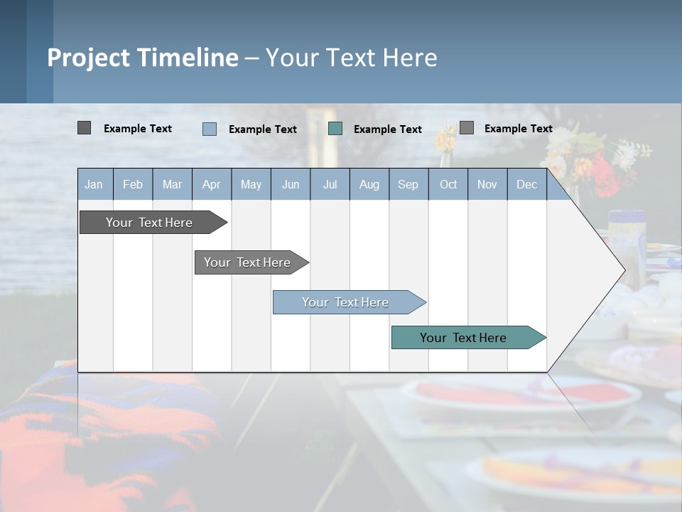 A Long Table With Plates On It With A Lake In The Background PowerPoint Template