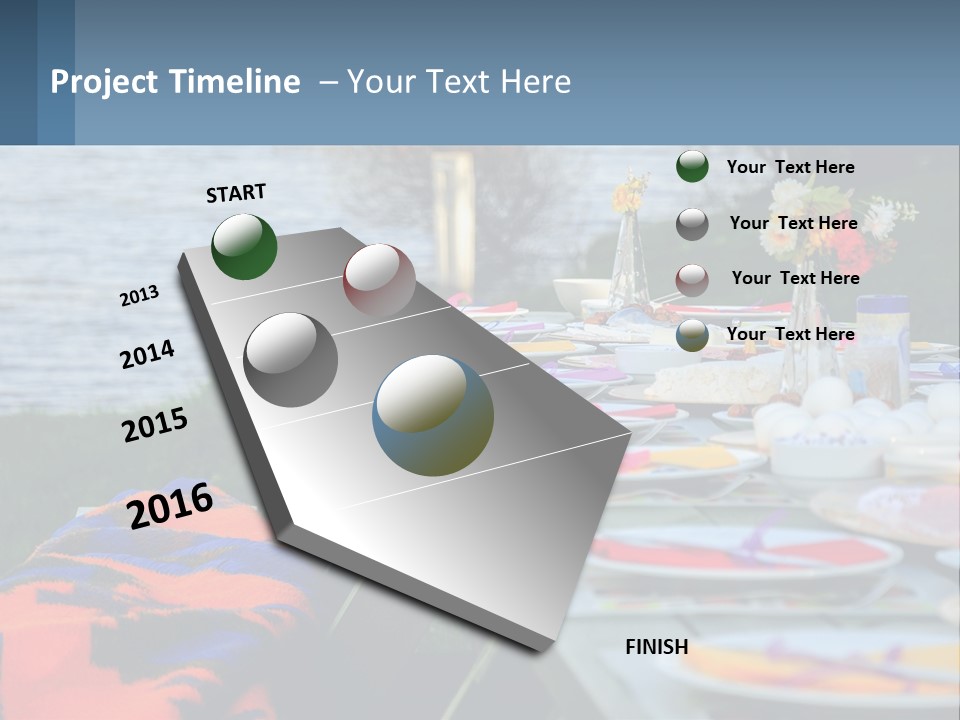 A Long Table With Plates On It With A Lake In The Background PowerPoint Template