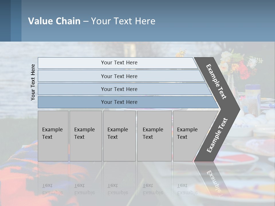A Long Table With Plates On It With A Lake In The Background PowerPoint Template