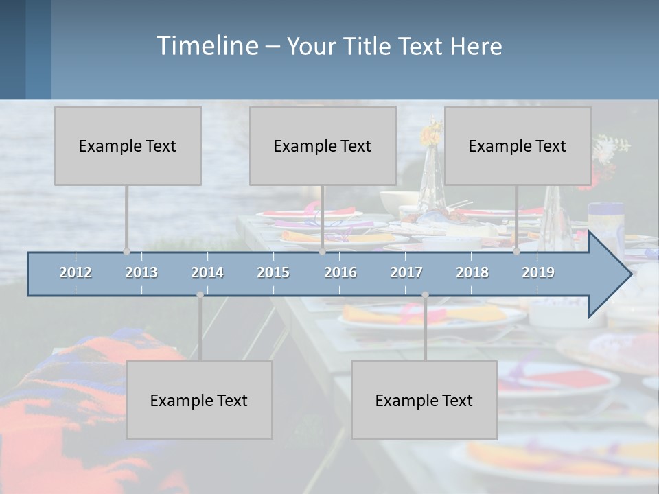 A Long Table With Plates On It With A Lake In The Background PowerPoint Template