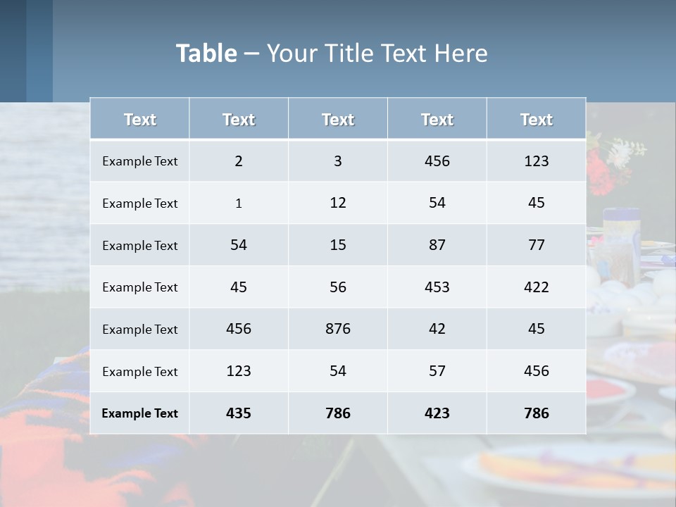 A Long Table With Plates On It With A Lake In The Background PowerPoint Template