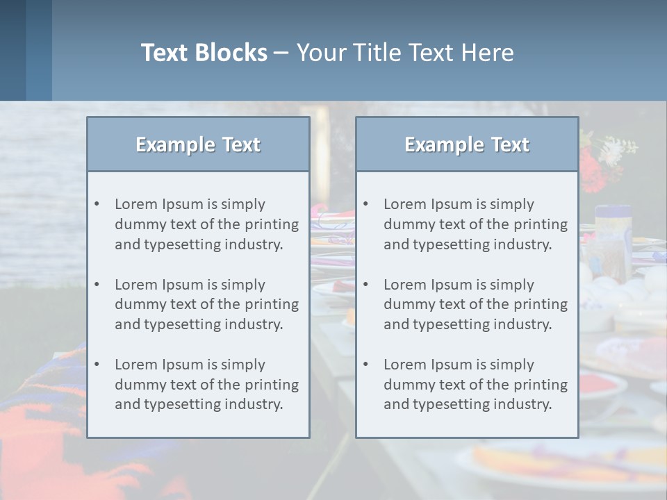 A Long Table With Plates On It With A Lake In The Background PowerPoint Template