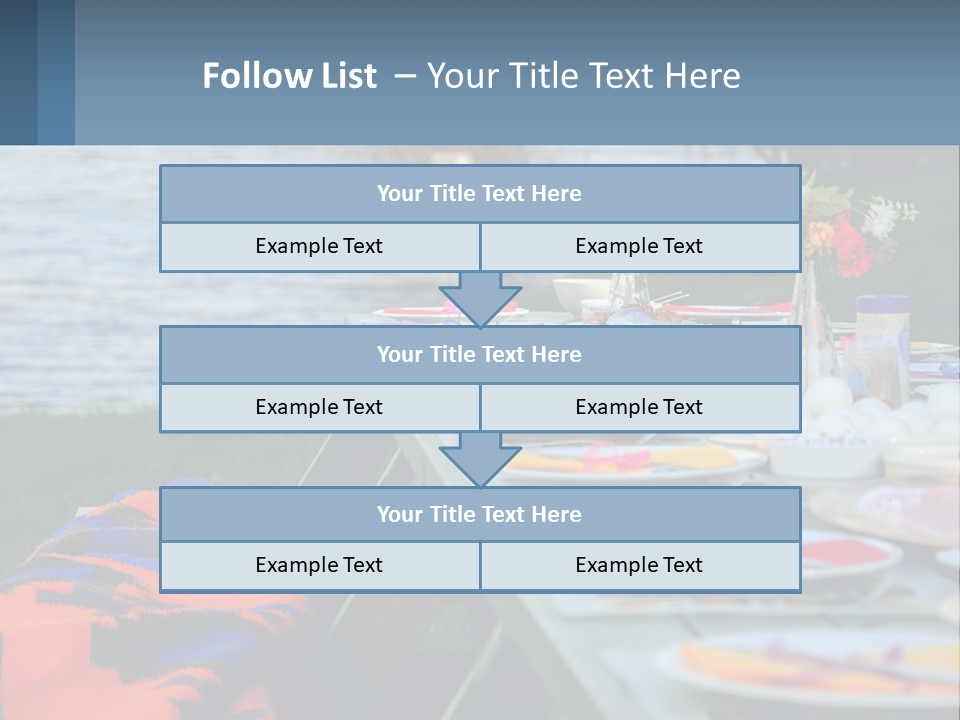 A Long Table With Plates On It With A Lake In The Background PowerPoint Template