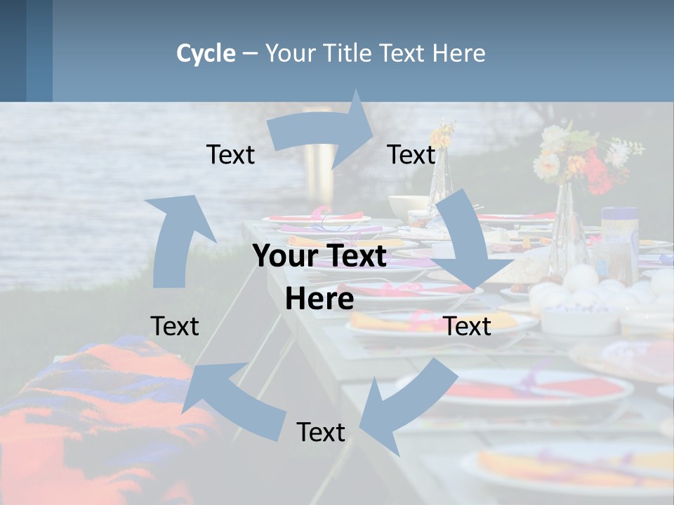 A Long Table With Plates On It With A Lake In The Background PowerPoint Template