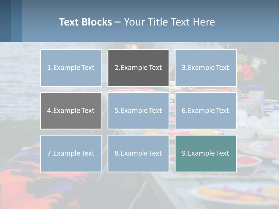 A Long Table With Plates On It With A Lake In The Background PowerPoint Template