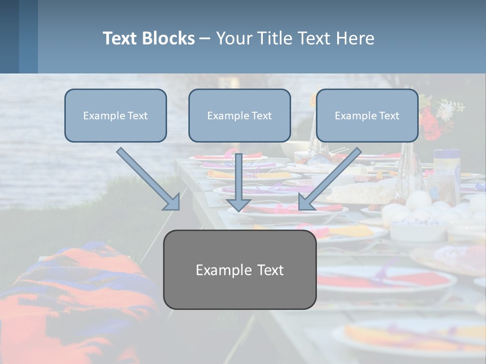 A Long Table With Plates On It With A Lake In The Background PowerPoint Template