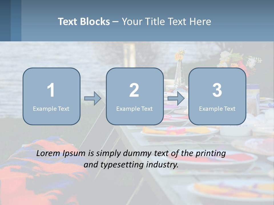 A Long Table With Plates On It With A Lake In The Background PowerPoint Template