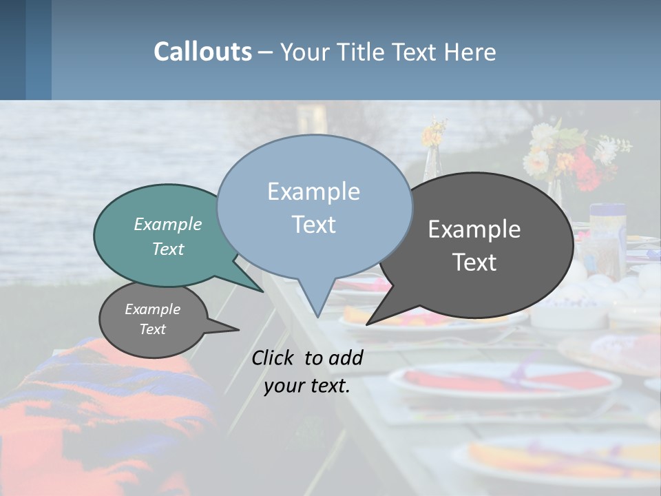 A Long Table With Plates On It With A Lake In The Background PowerPoint Template