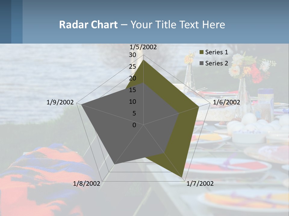 A Long Table With Plates On It With A Lake In The Background PowerPoint Template