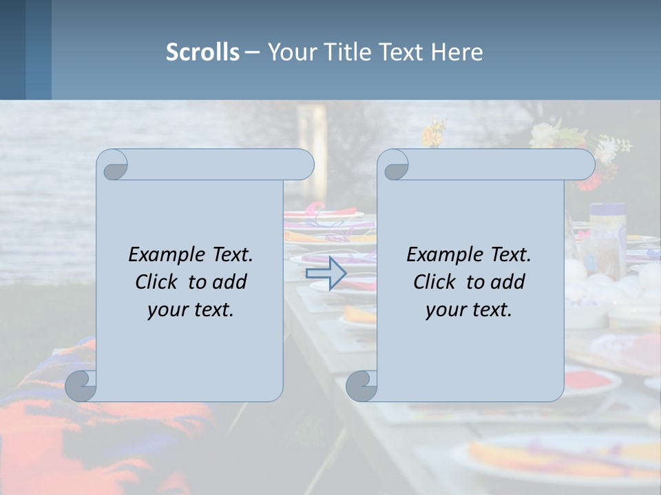 A Long Table With Plates On It With A Lake In The Background PowerPoint Template