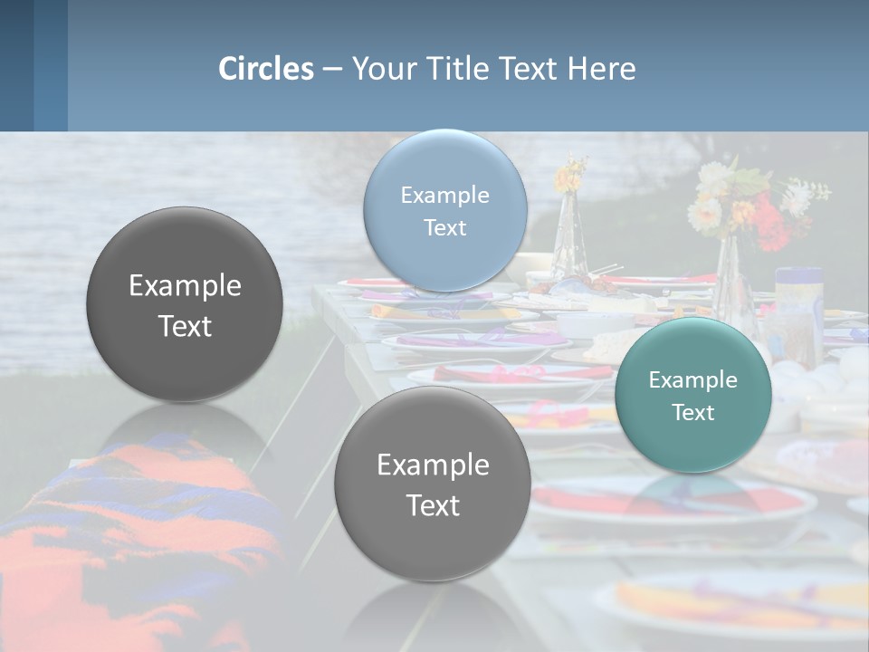 A Long Table With Plates On It With A Lake In The Background PowerPoint Template