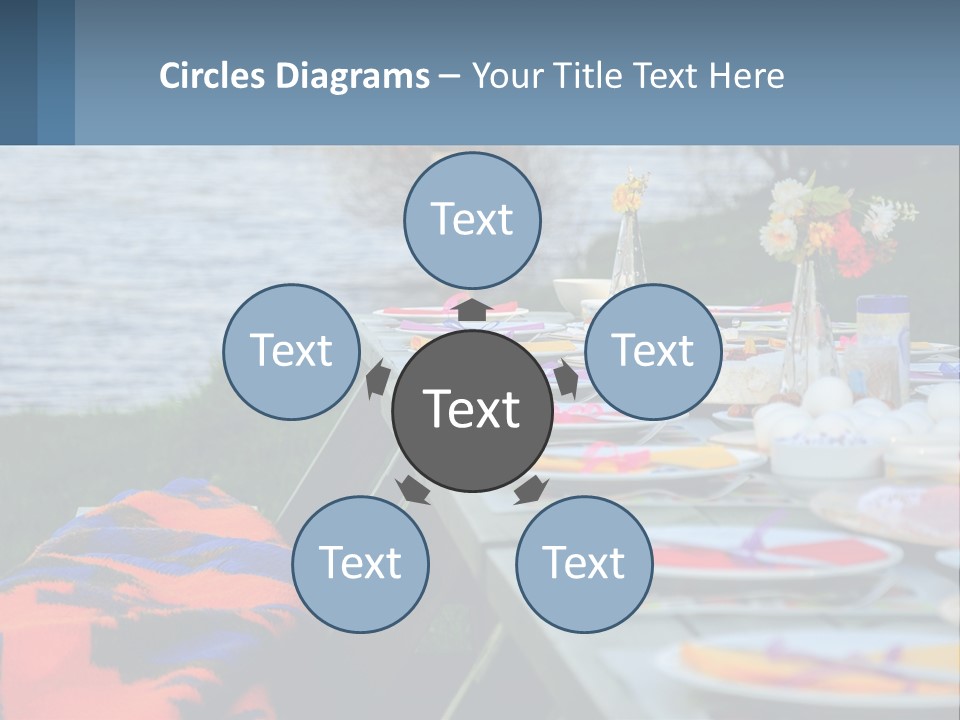 A Long Table With Plates On It With A Lake In The Background PowerPoint Template