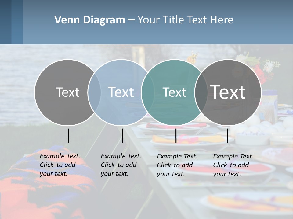 A Long Table With Plates On It With A Lake In The Background PowerPoint Template