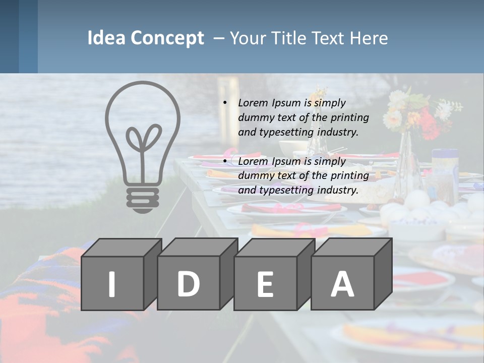 A Long Table With Plates On It With A Lake In The Background PowerPoint Template