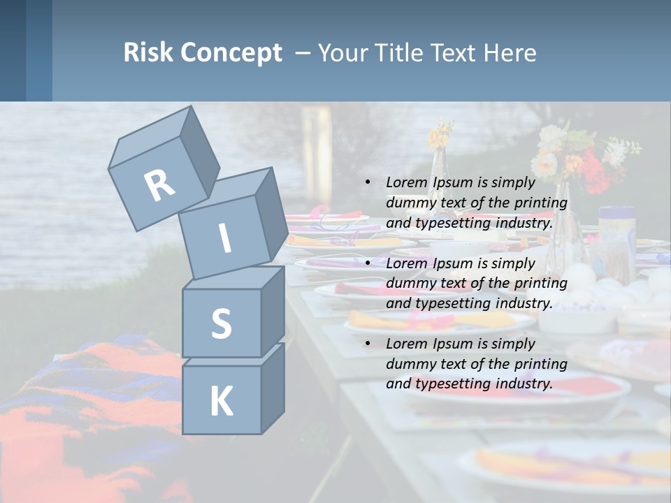 A Long Table With Plates On It With A Lake In The Background PowerPoint Template