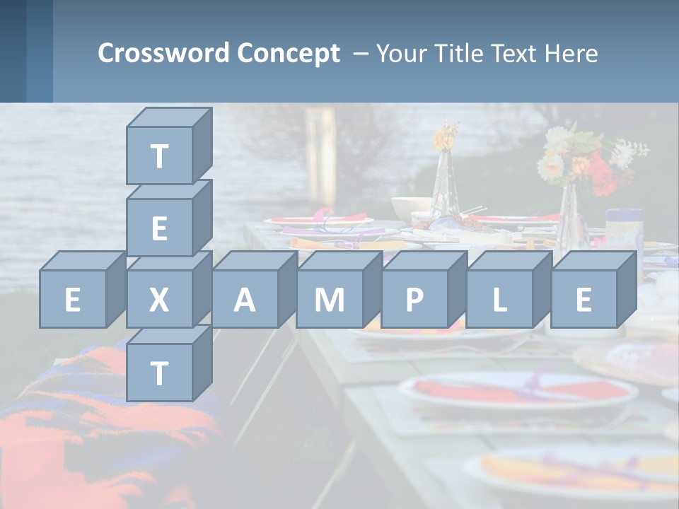 A Long Table With Plates On It With A Lake In The Background PowerPoint Template