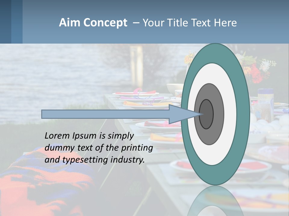 A Long Table With Plates On It With A Lake In The Background PowerPoint Template