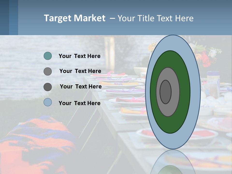 A Long Table With Plates On It With A Lake In The Background PowerPoint Template