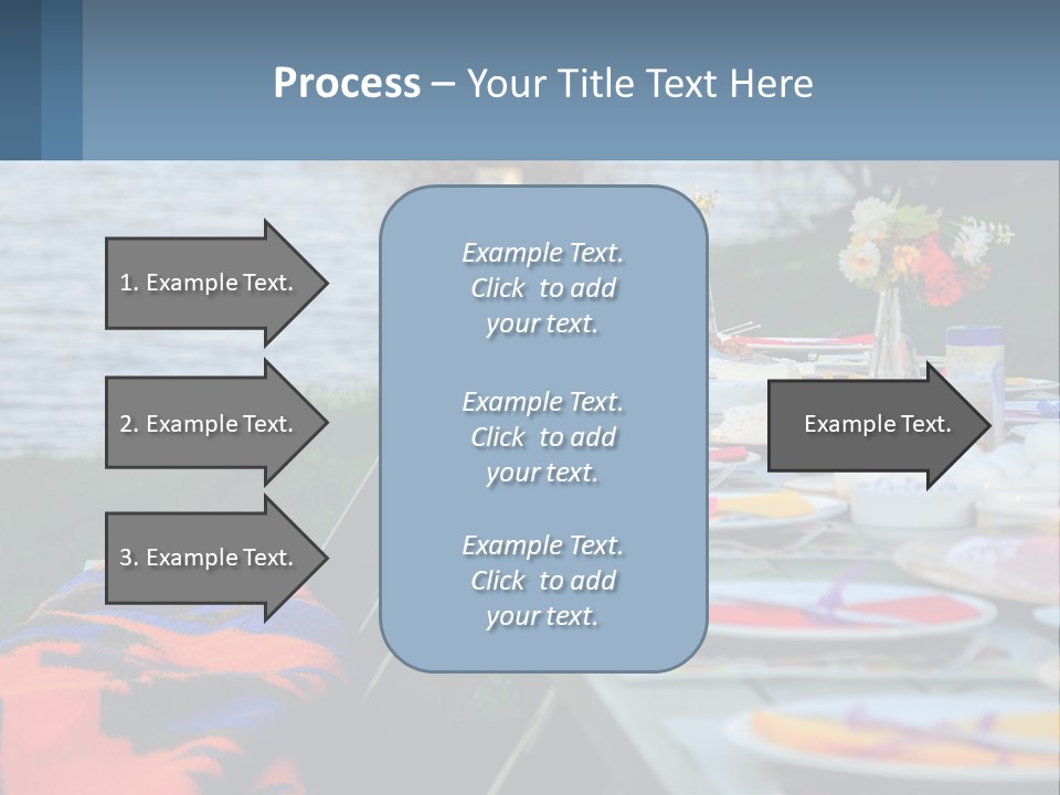 A Long Table With Plates On It With A Lake In The Background PowerPoint Template