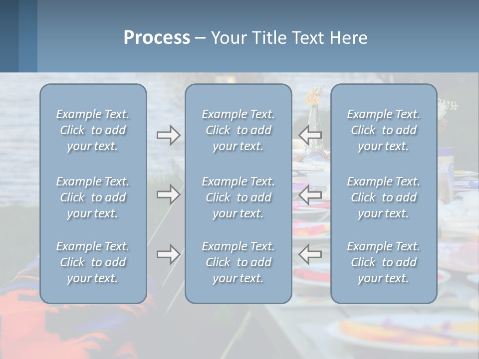 A Long Table With Plates On It With A Lake In The Background PowerPoint Template