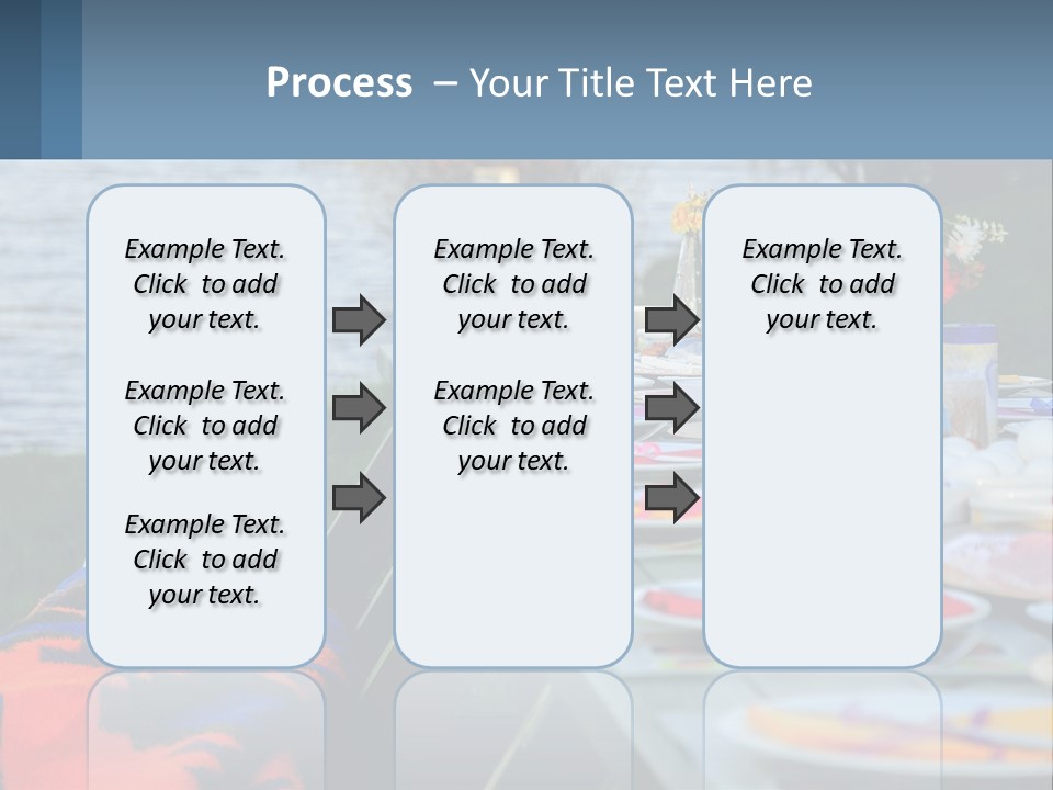 A Long Table With Plates On It With A Lake In The Background PowerPoint Template
