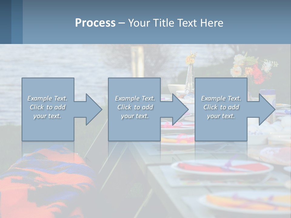 A Long Table With Plates On It With A Lake In The Background PowerPoint Template