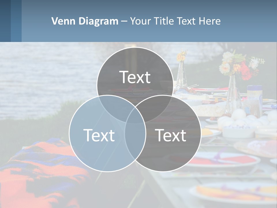 A Long Table With Plates On It With A Lake In The Background PowerPoint Template