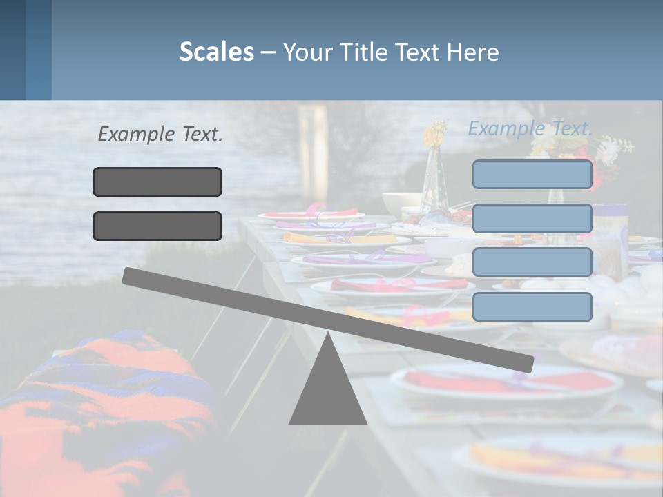 A Long Table With Plates On It With A Lake In The Background PowerPoint Template
