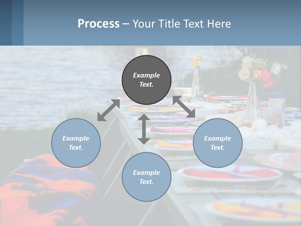 A Long Table With Plates On It With A Lake In The Background PowerPoint Template