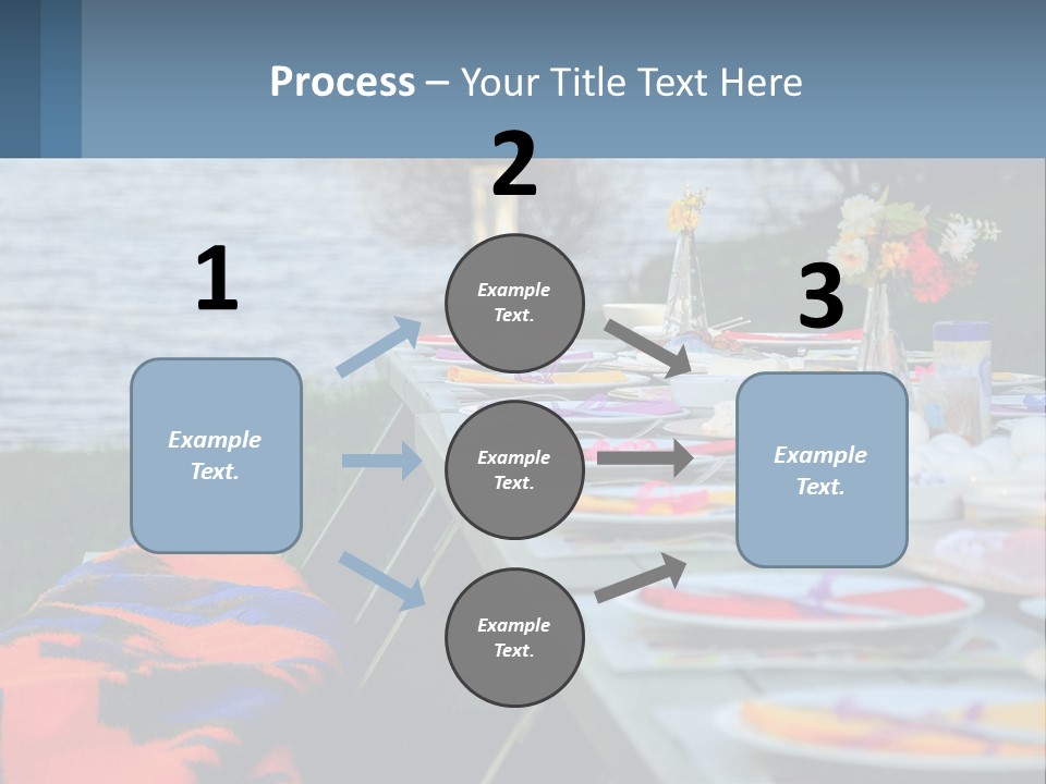 A Long Table With Plates On It With A Lake In The Background PowerPoint Template