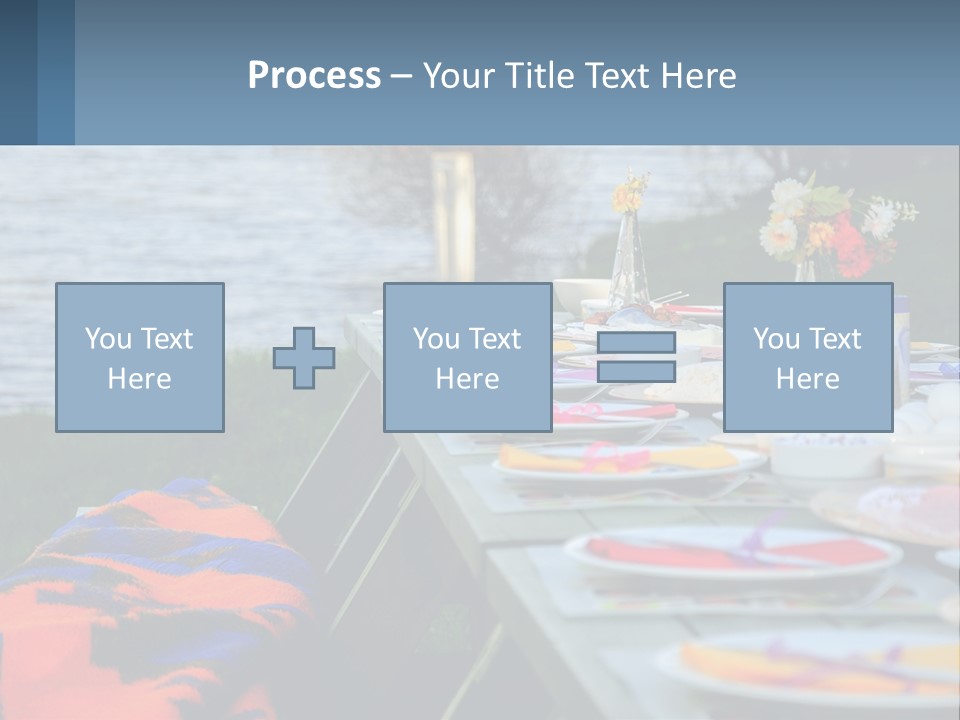 A Long Table With Plates On It With A Lake In The Background PowerPoint Template