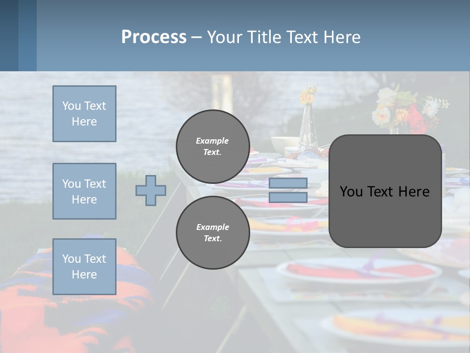 A Long Table With Plates On It With A Lake In The Background PowerPoint Template