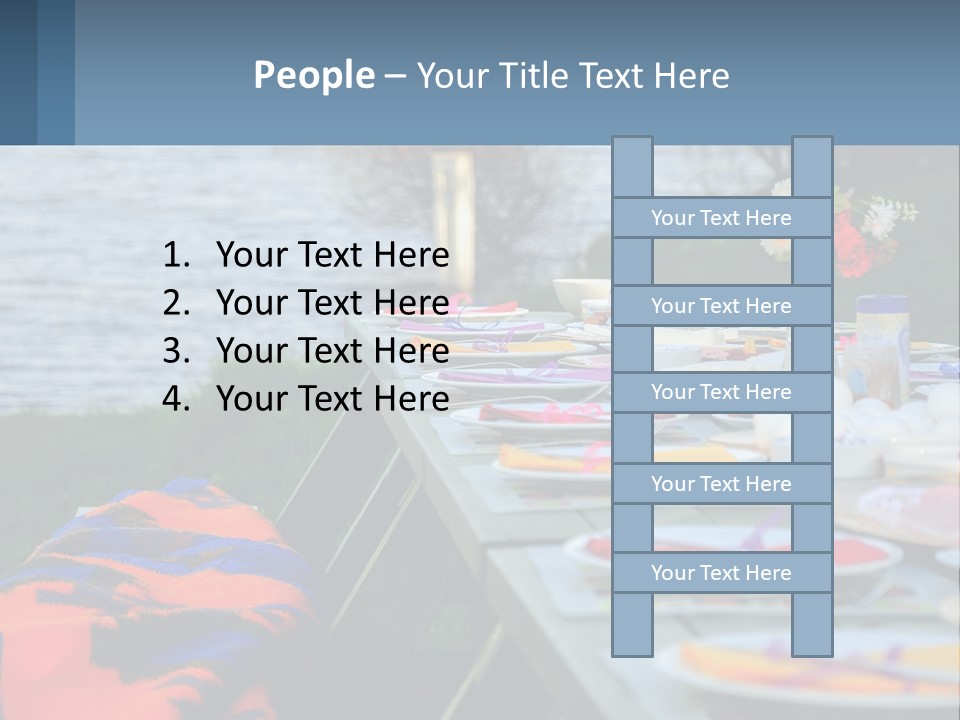 A Long Table With Plates On It With A Lake In The Background PowerPoint Template