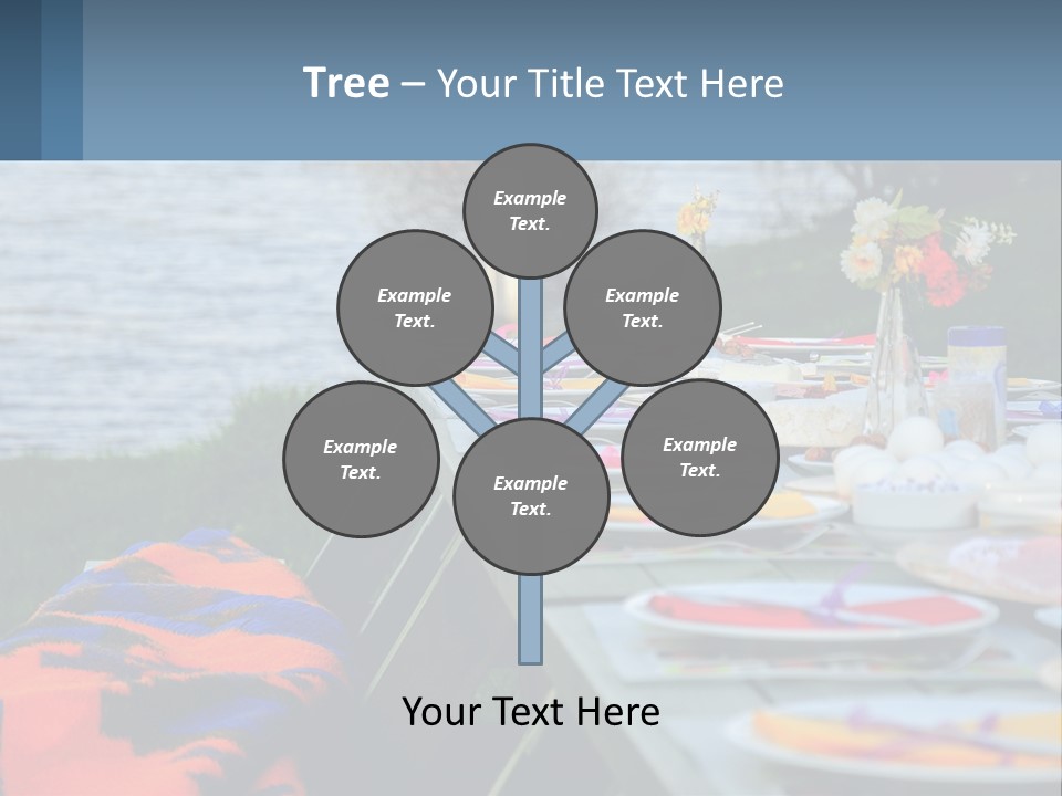 A Long Table With Plates On It With A Lake In The Background PowerPoint Template
