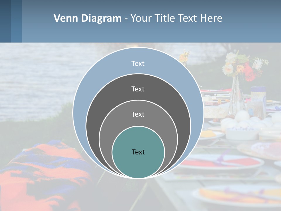 A Long Table With Plates On It With A Lake In The Background PowerPoint Template