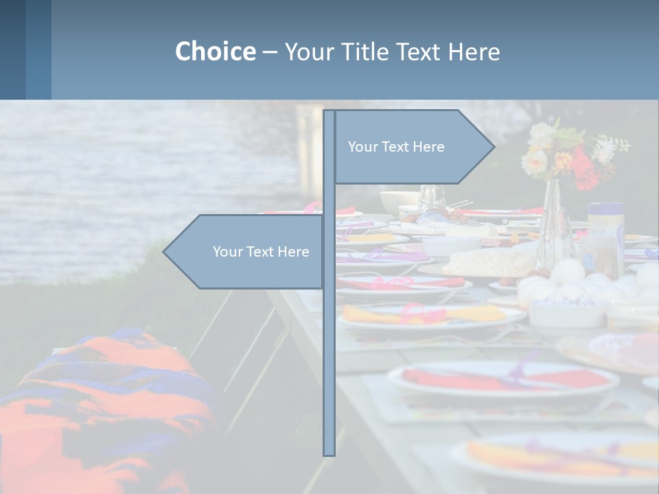A Long Table With Plates On It With A Lake In The Background PowerPoint Template