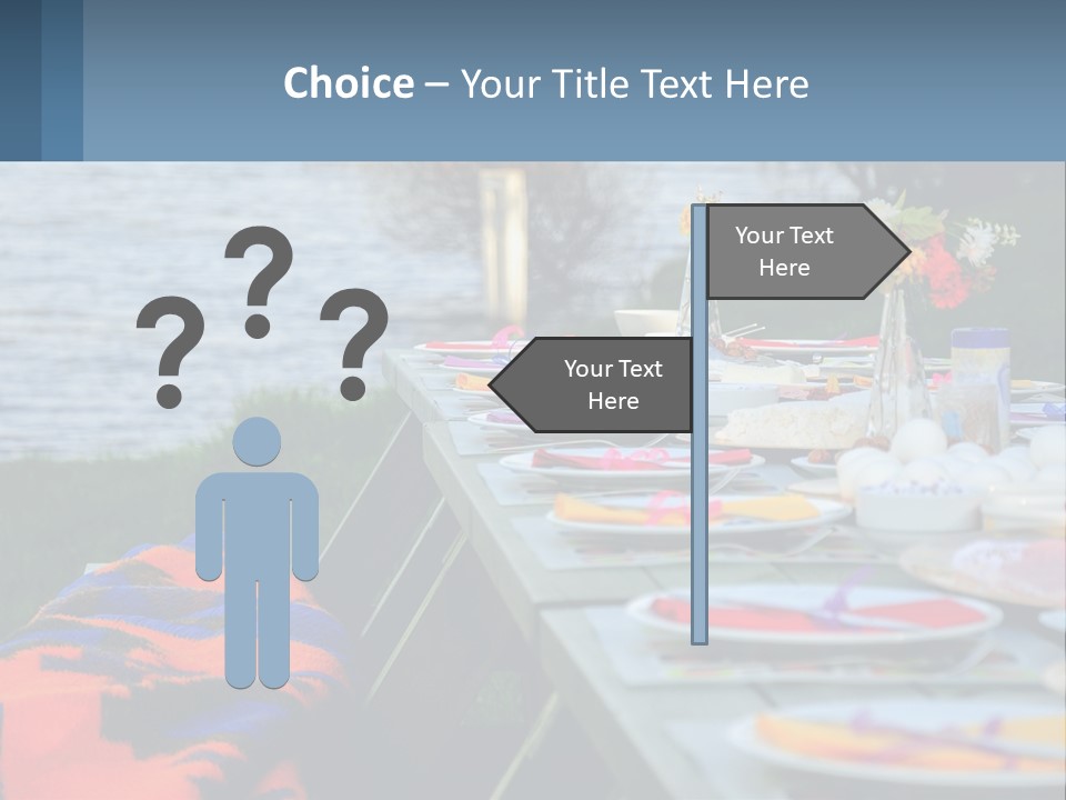 A Long Table With Plates On It With A Lake In The Background PowerPoint Template