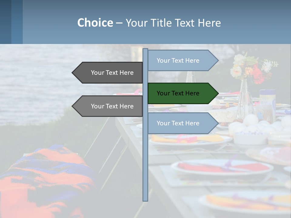 A Long Table With Plates On It With A Lake In The Background PowerPoint Template