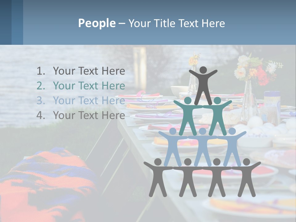 A Long Table With Plates On It With A Lake In The Background PowerPoint Template