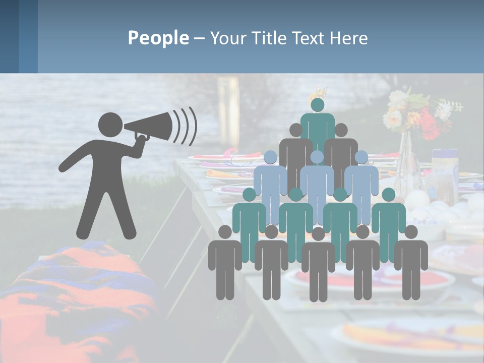 A Long Table With Plates On It With A Lake In The Background PowerPoint Template