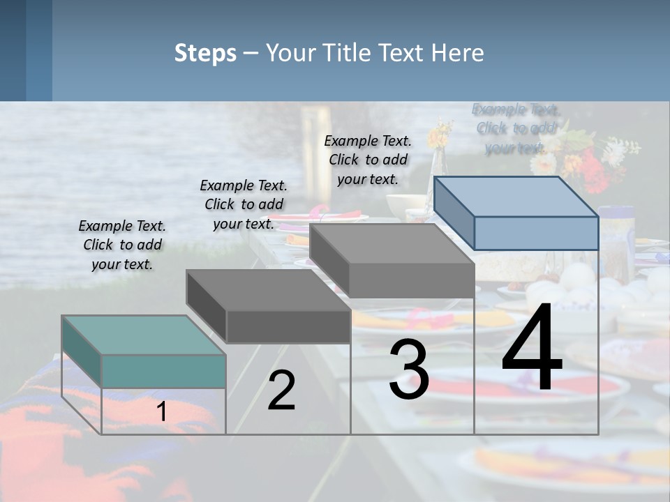 A Long Table With Plates On It With A Lake In The Background PowerPoint Template