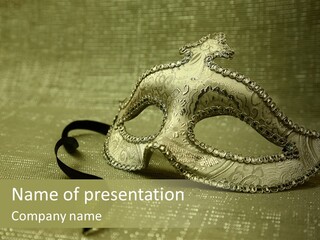 A Silver Mask On A Green Background With A Black Ribbon PowerPoint Template