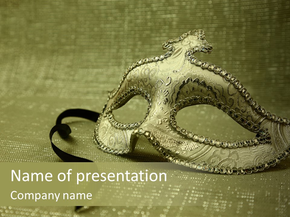 A Silver Mask On A Green Background With A Black Ribbon PowerPoint Template