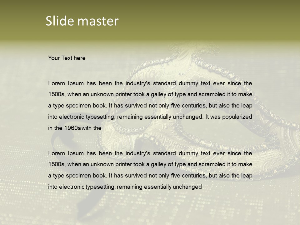 A Silver Mask On A Green Background With A Black Ribbon PowerPoint Template