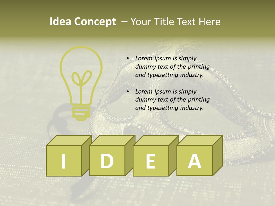 A Silver Mask On A Green Background With A Black Ribbon PowerPoint Template