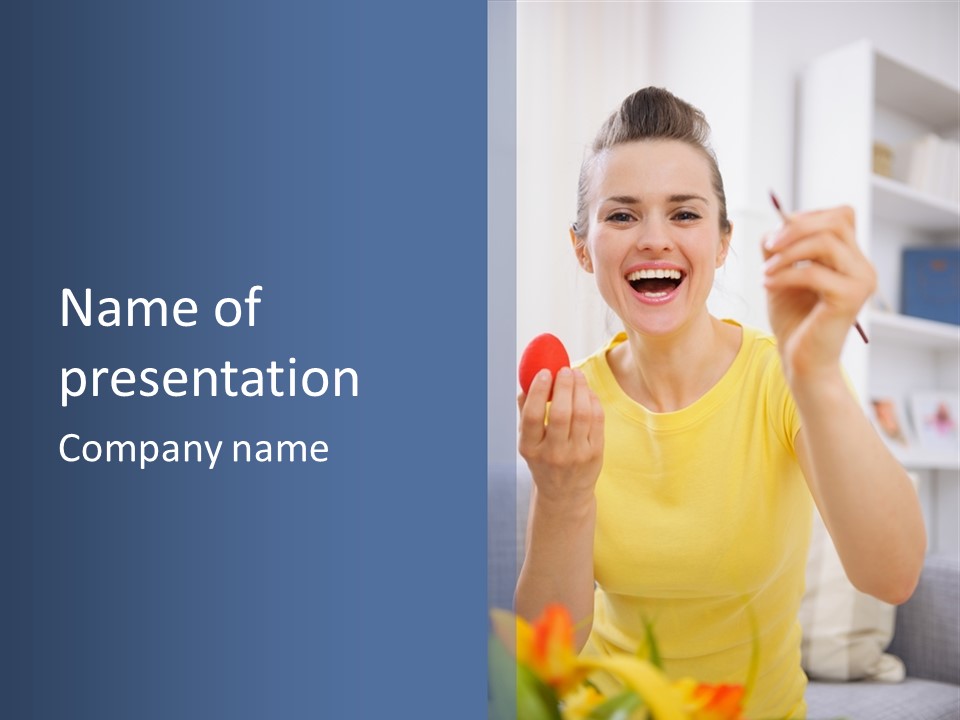 A Woman Holding A Piece Of Fruit In Her Hand PowerPoint Template